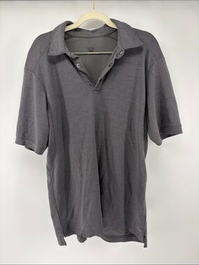 QOR Men’s Grey Wool Blend Short Sleeve Snap Button Performance Polo M